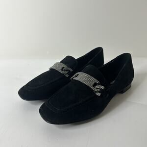 Donald Pliner Halen Loafer Women’s 6.5 M Black Suede Rhinestone Buckle Slip On